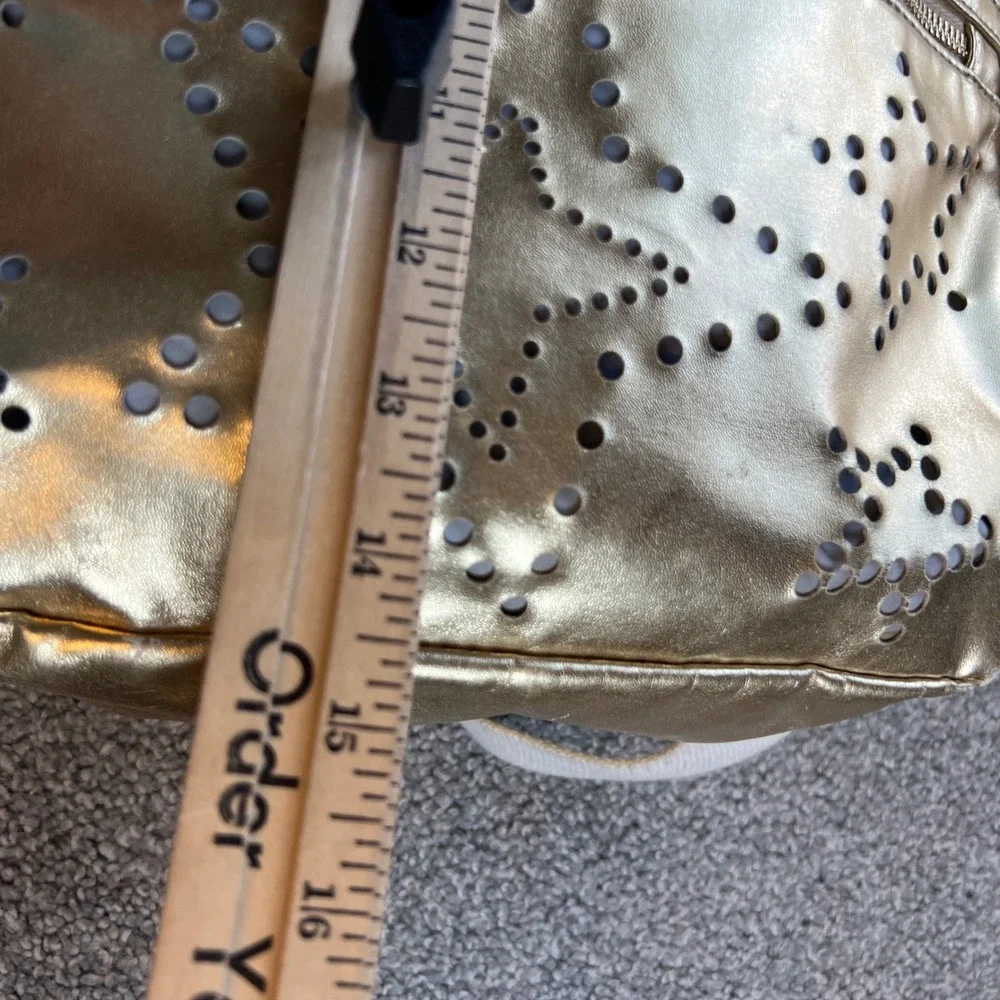 Packed Party Backpack Gold Metallic Perforated Star Zip‎ Bag girls school travel
